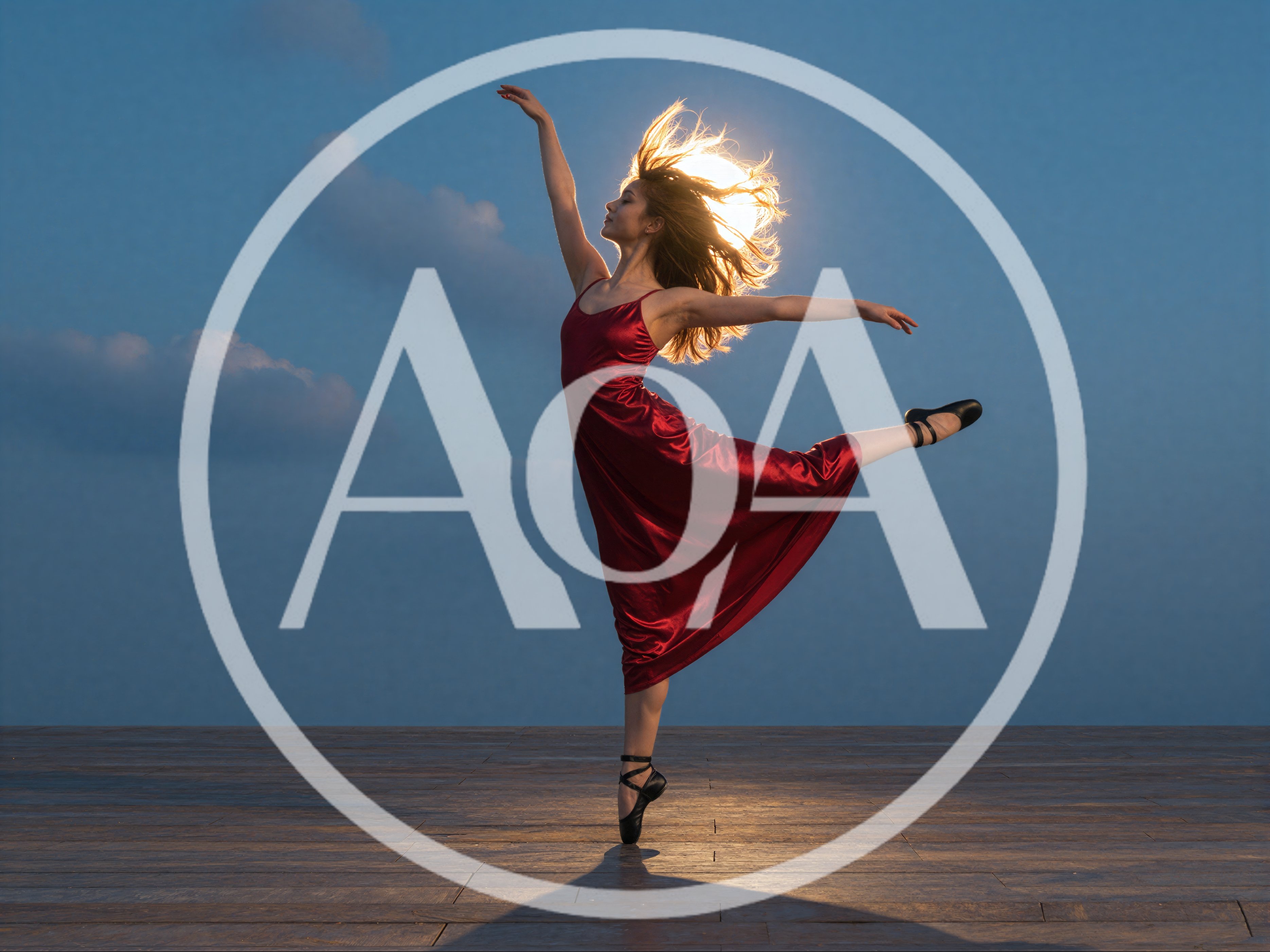 Ballerina Dancing In Red Dress At Sunset