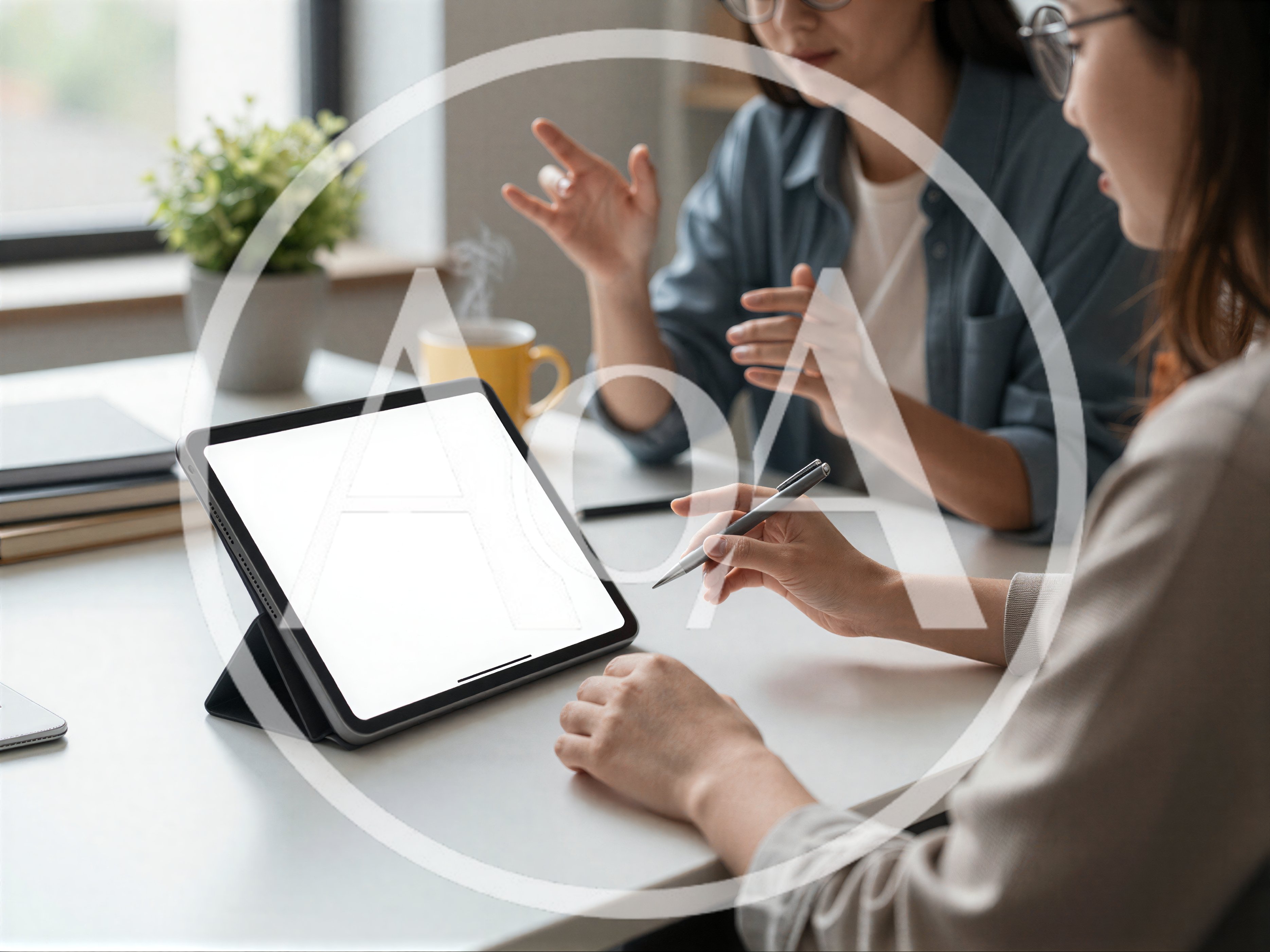 Two Women Collaborating On A Tablet In A Bright Office