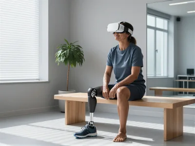 Woman With Prosthetic Leg Using Virtual Reality Headset