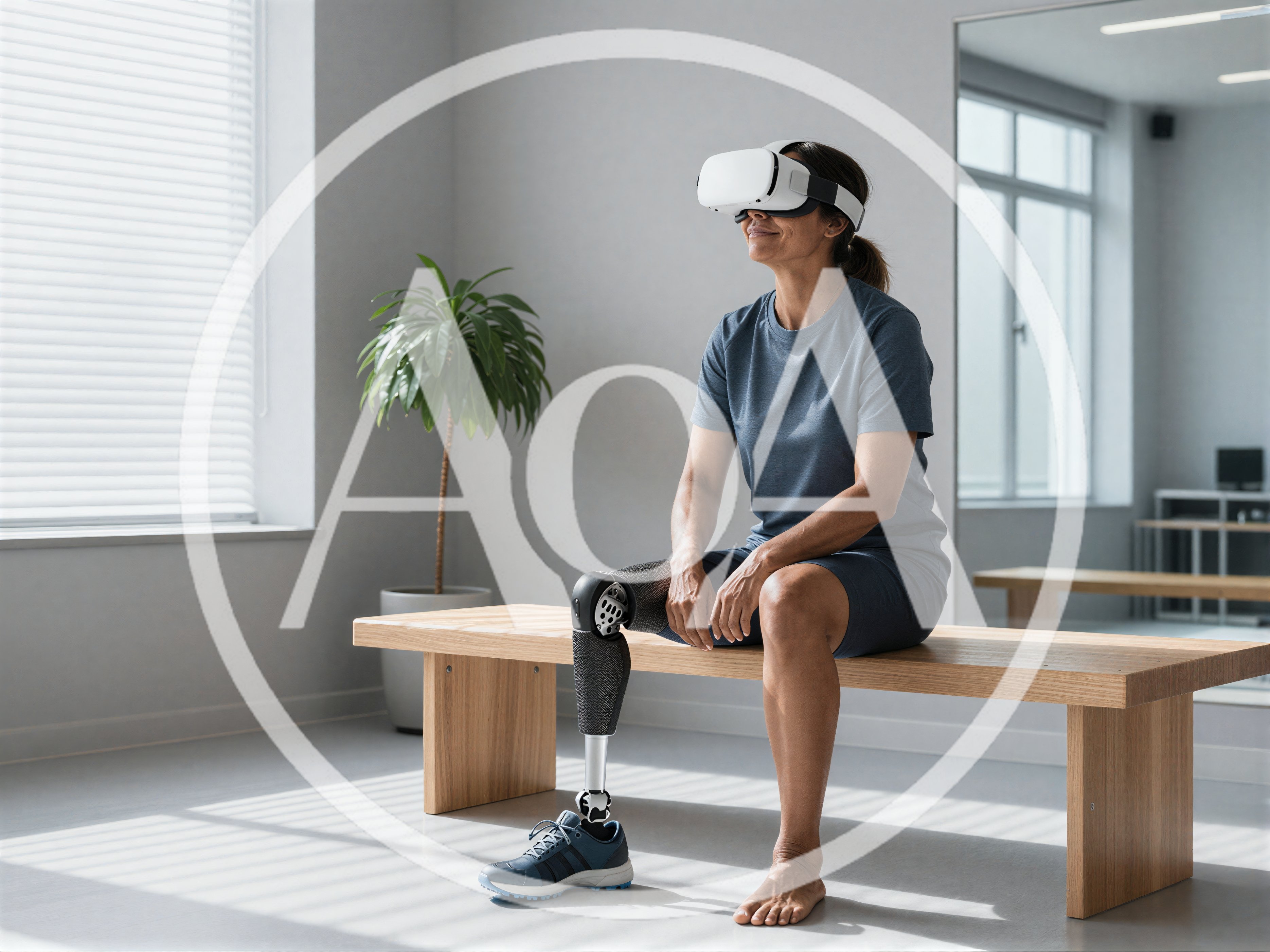 Woman With Prosthetic Leg Using Virtual Reality Headset