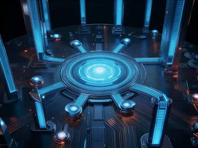 Futuristic Sci-Fi Energy Core With Glowing Pillars