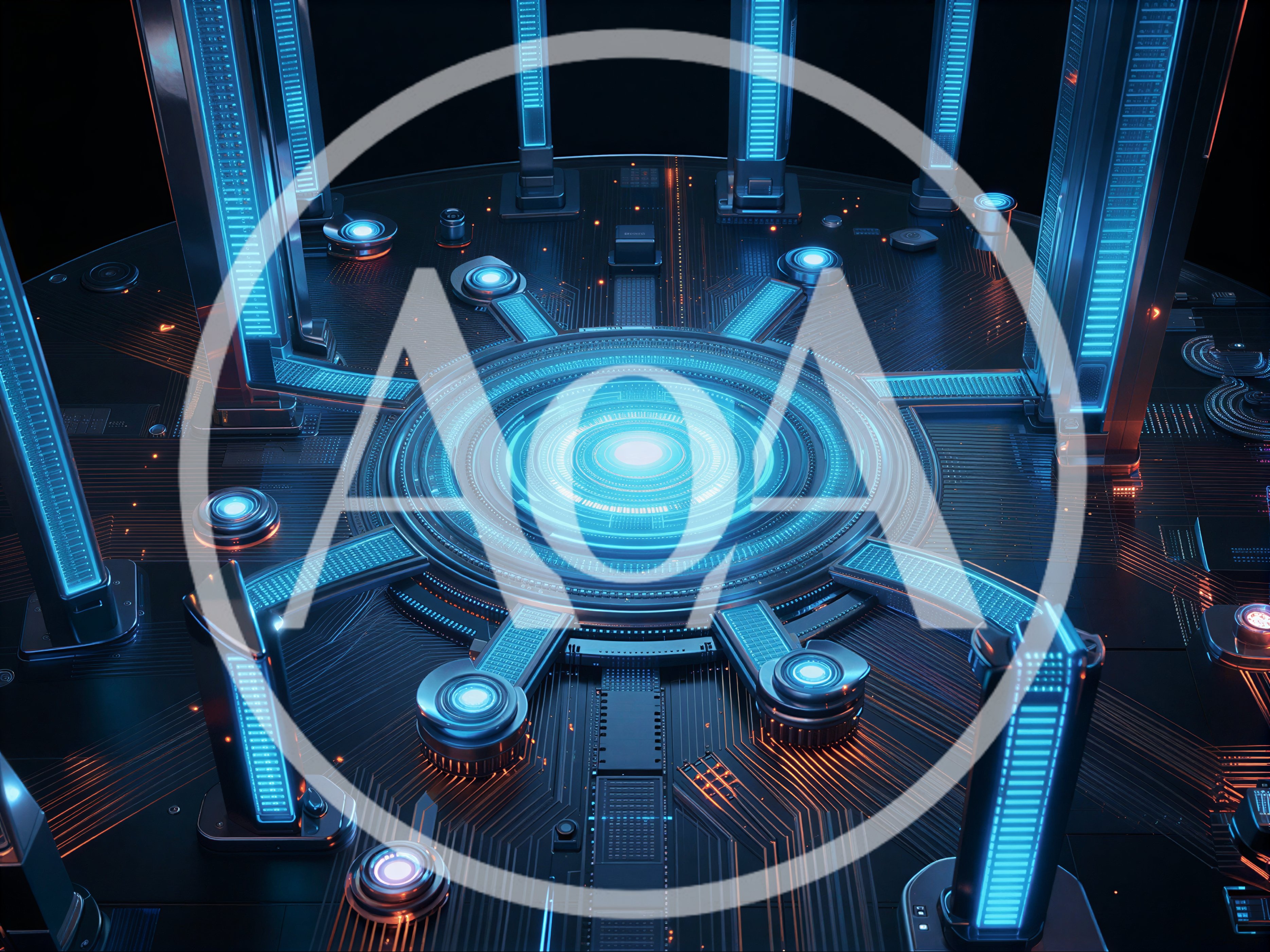 Futuristic Sci-Fi Energy Core With Glowing Pillars