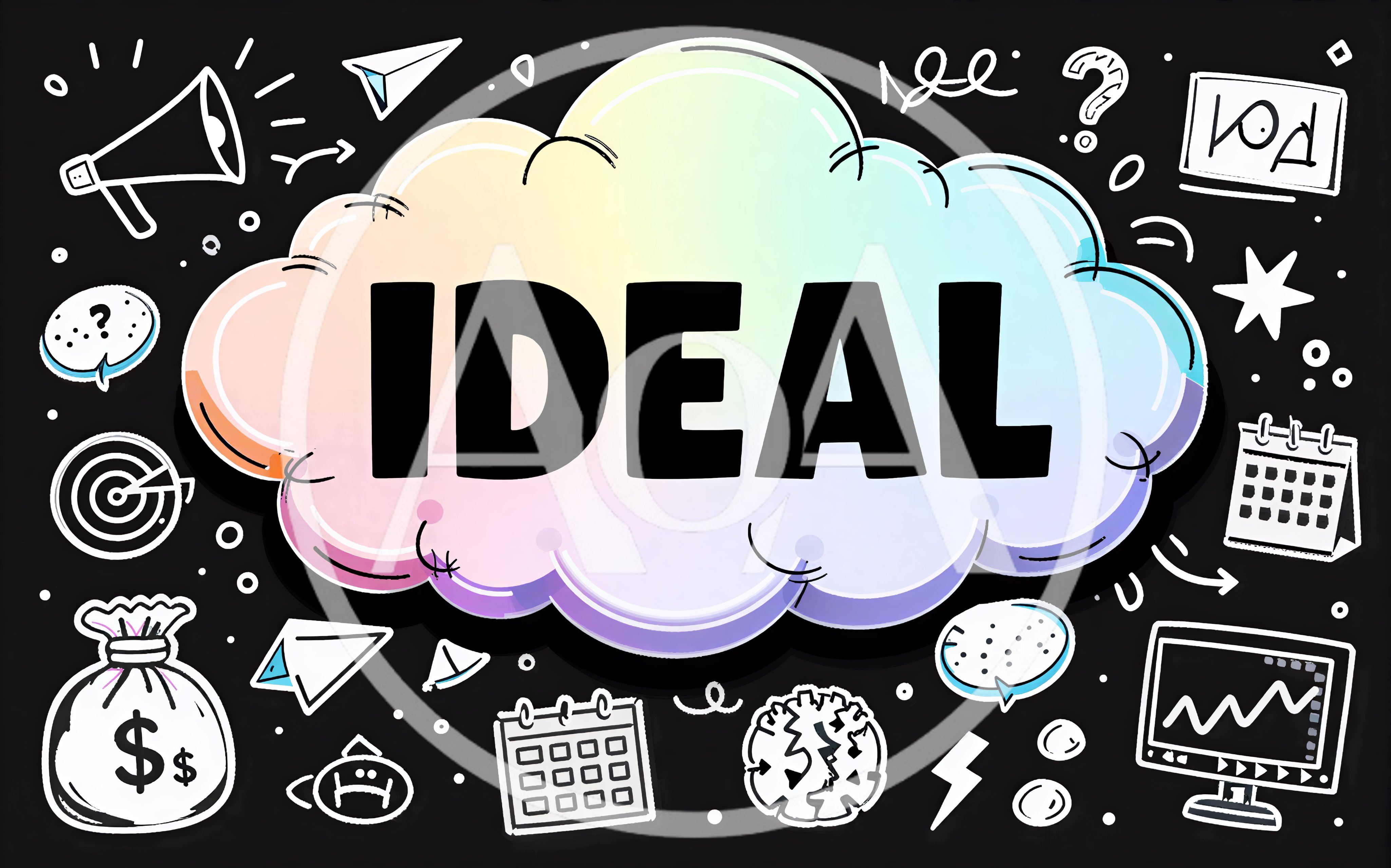 Ideal Concept Word In A Colorful Cloud Doodle