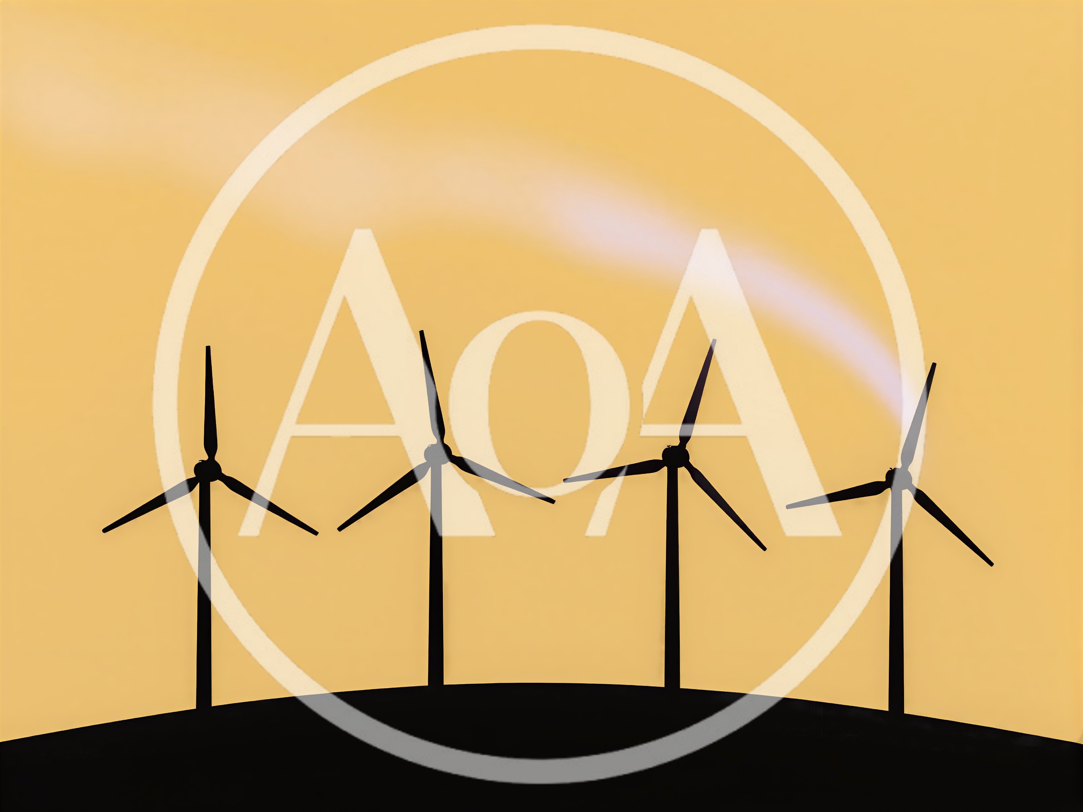 Silhouette Of Four Wind Turbines Against A Golden Sky