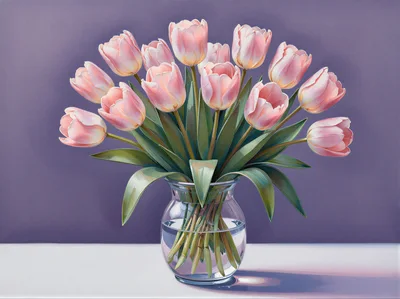 Bouquet Of Pink Tulips In A Glass Vase