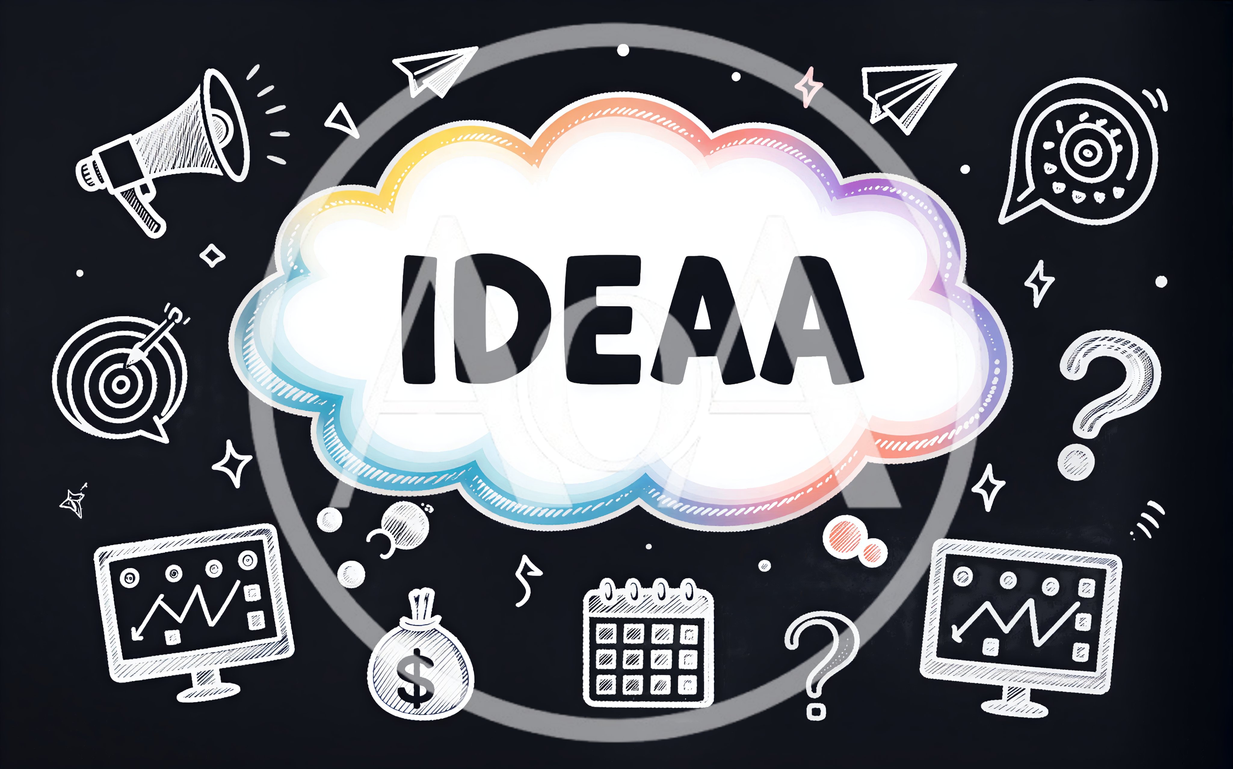 Hand Drawn Business Concept Icons On Chalkboard
