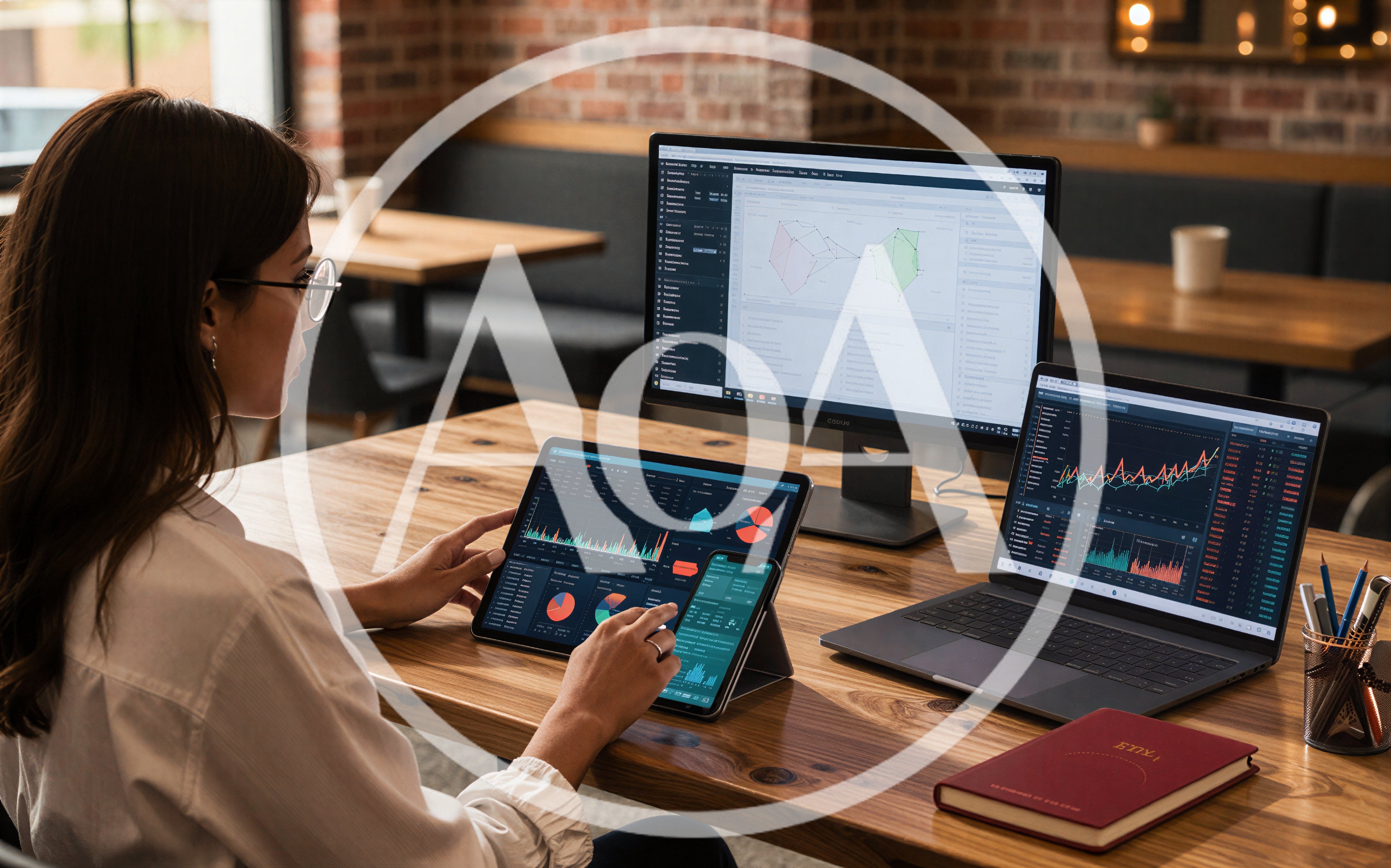 Professional Woman Analyzing Financial Data On Multiple Devices