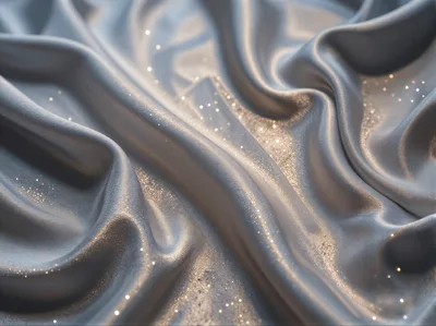 Flowing Silver Silk Fabric With Glittering Particles
