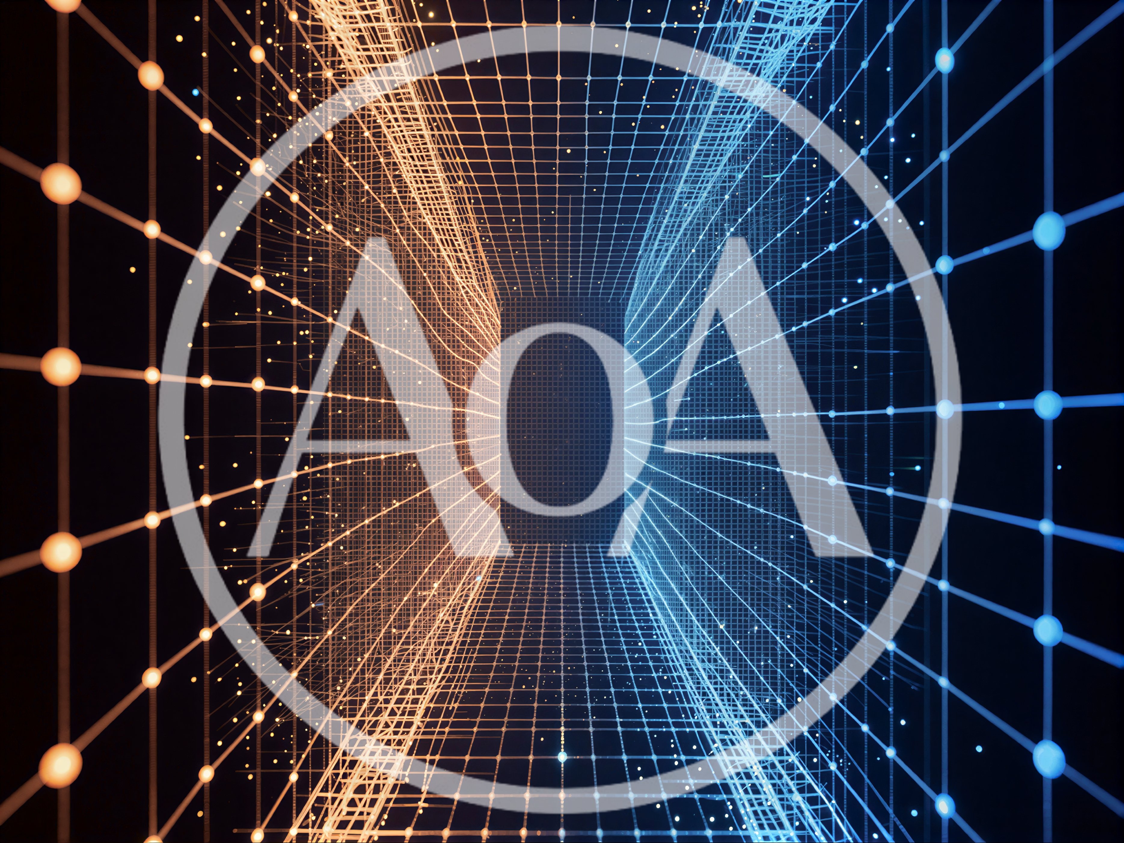 Abstract Digital Tunnel With Glowing Orange And Blue Grids
