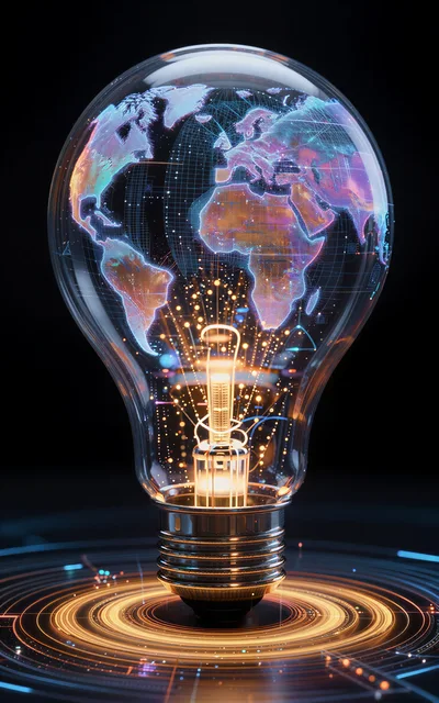 Digital Globe Inside A Glowing Light Bulb