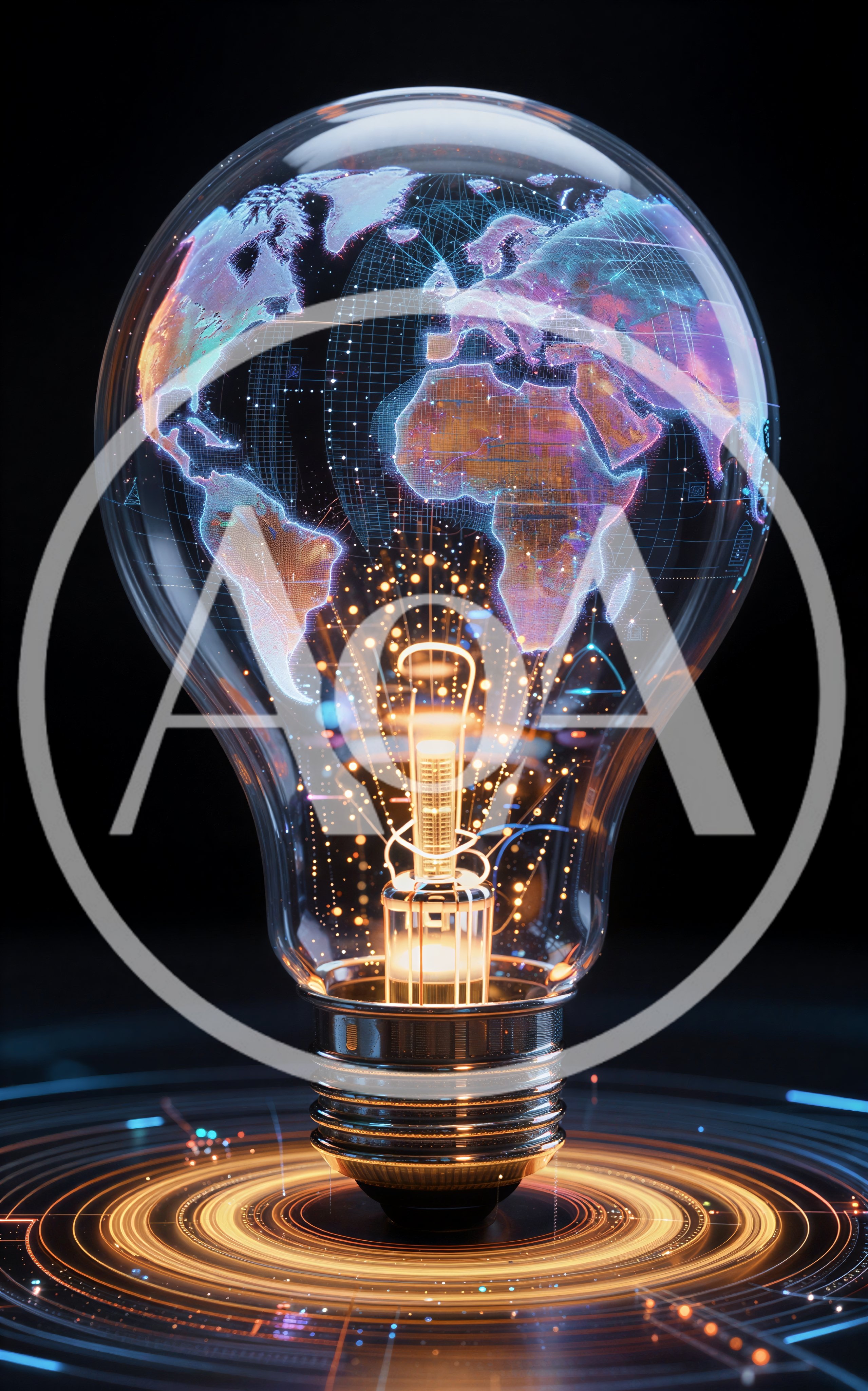 Digital Globe Inside A Glowing Light Bulb