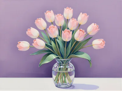 Bouquet Of Pale Pink Tulips In A Glass Vase