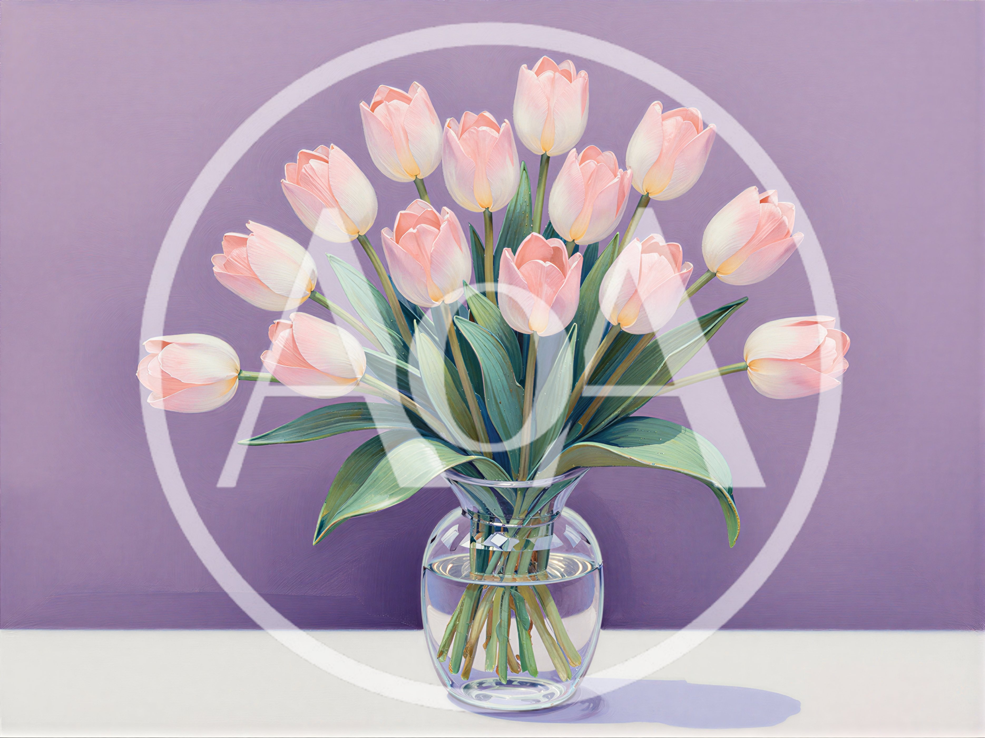 Bouquet Of Pale Pink Tulips In A Glass Vase
