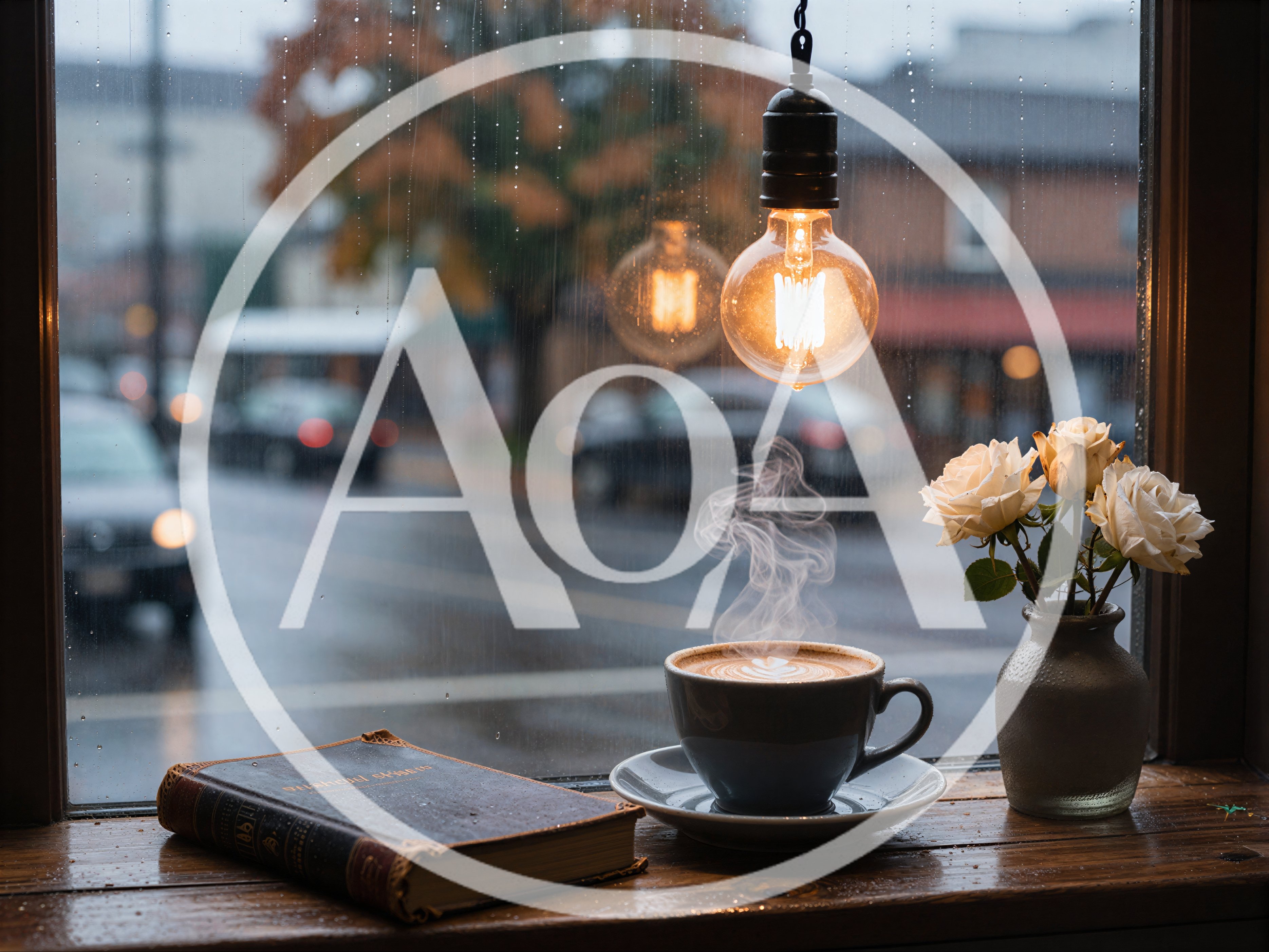 Cozy Coffee Shop Window With Book And Latte