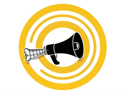 Megaphone Icon With Concentric Yellow Circles