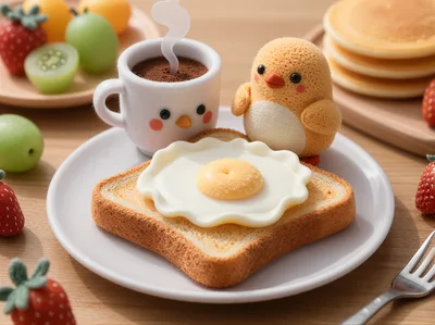 Cute Chick Themed Breakfast With Toast And Egg