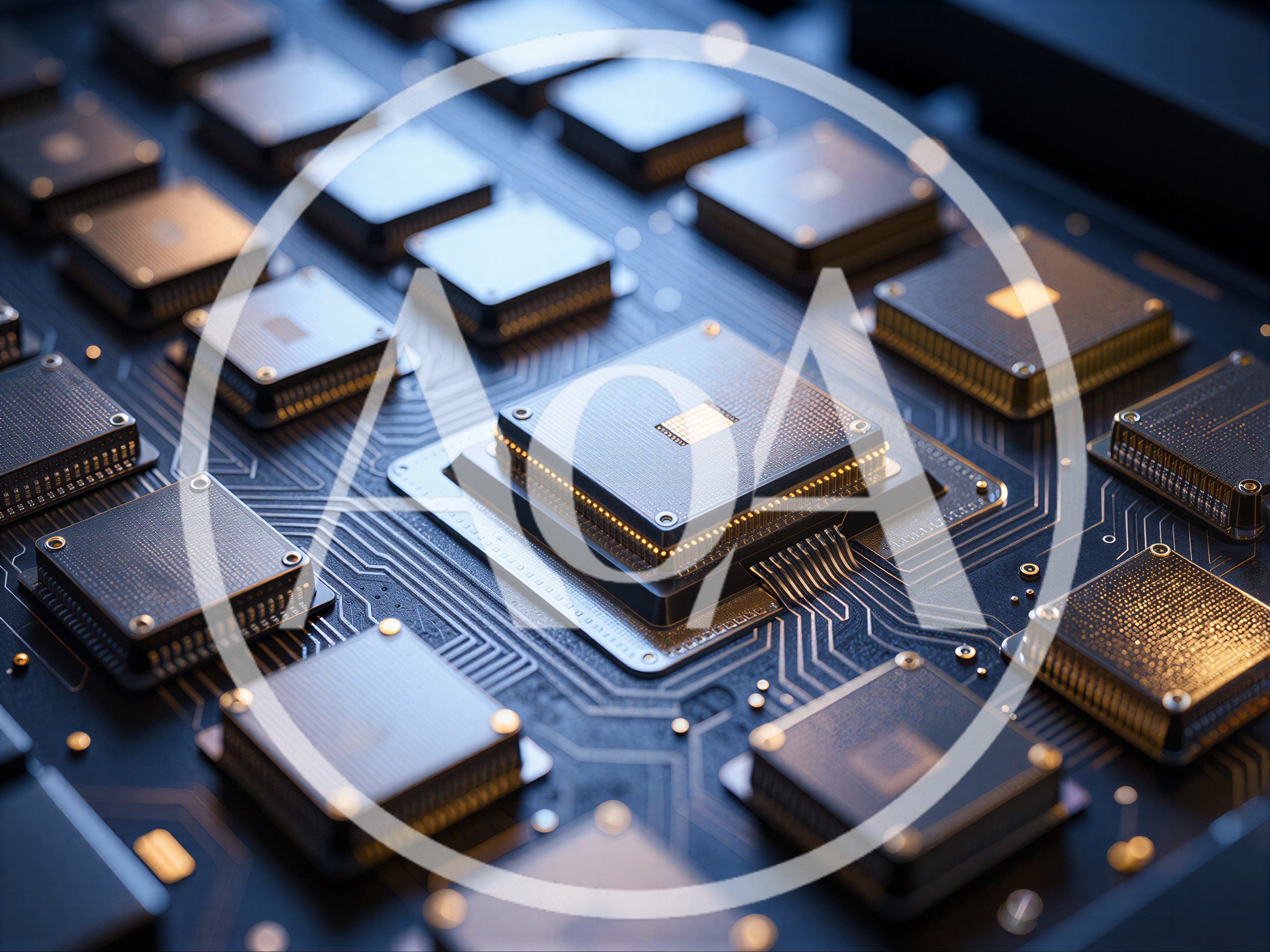 Close Up Of Computer Processor Chips On Circuit Board