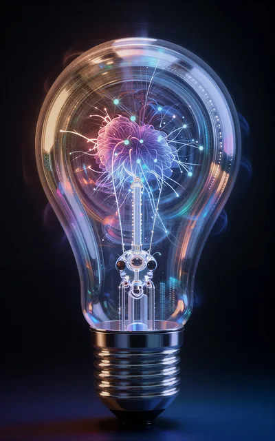 Glowing Neural Network Inside A Glass Light Bulb