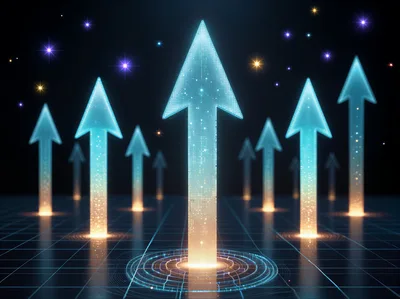 Glowing Digital Arrows Rising On A Grid