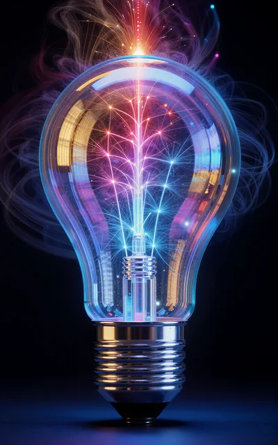 Glowing Light Bulb With Abstract Electrical Energy Filaments