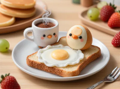 Cute Chick Themed Breakfast With Toast And Egg