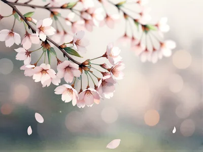 Delicate Pink Cherry Blossom Flowers On Tree Branch