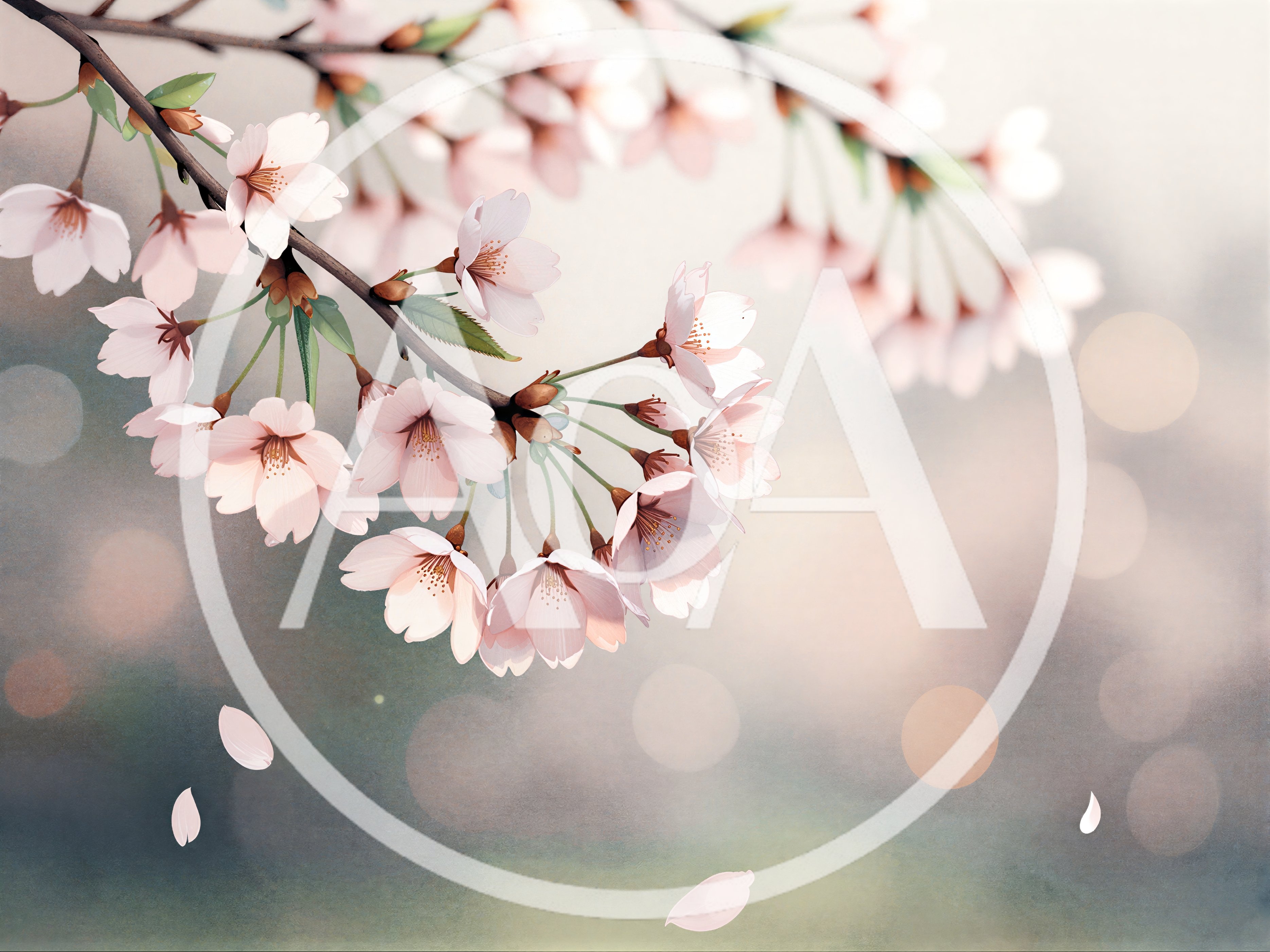 Delicate Pink Cherry Blossom Flowers On Tree Branch