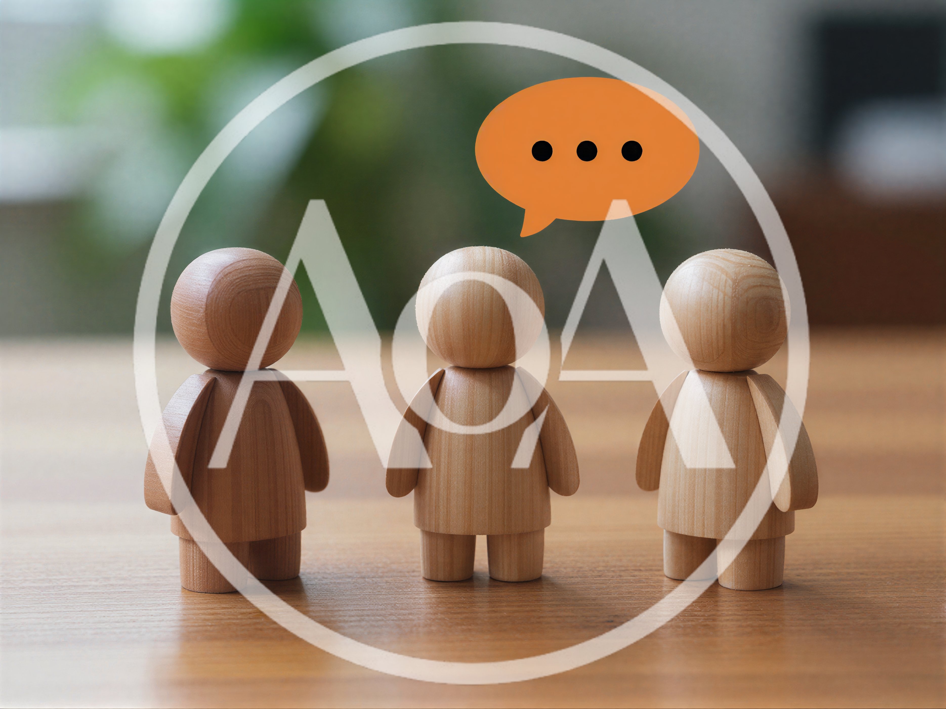 Three Wooden Figurines Representing Communication and Teamwork