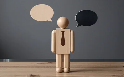 Wooden Mannequin Figure With Speech Bubbles