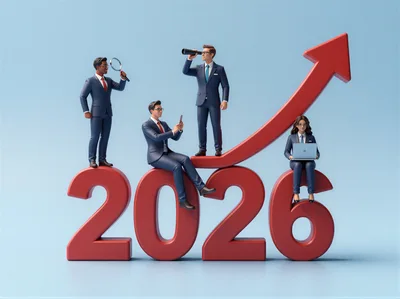 Business Professionals Sitting On 2026 Growth Chart