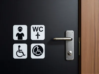 Restroom Door Signage With Accessibility Icons
