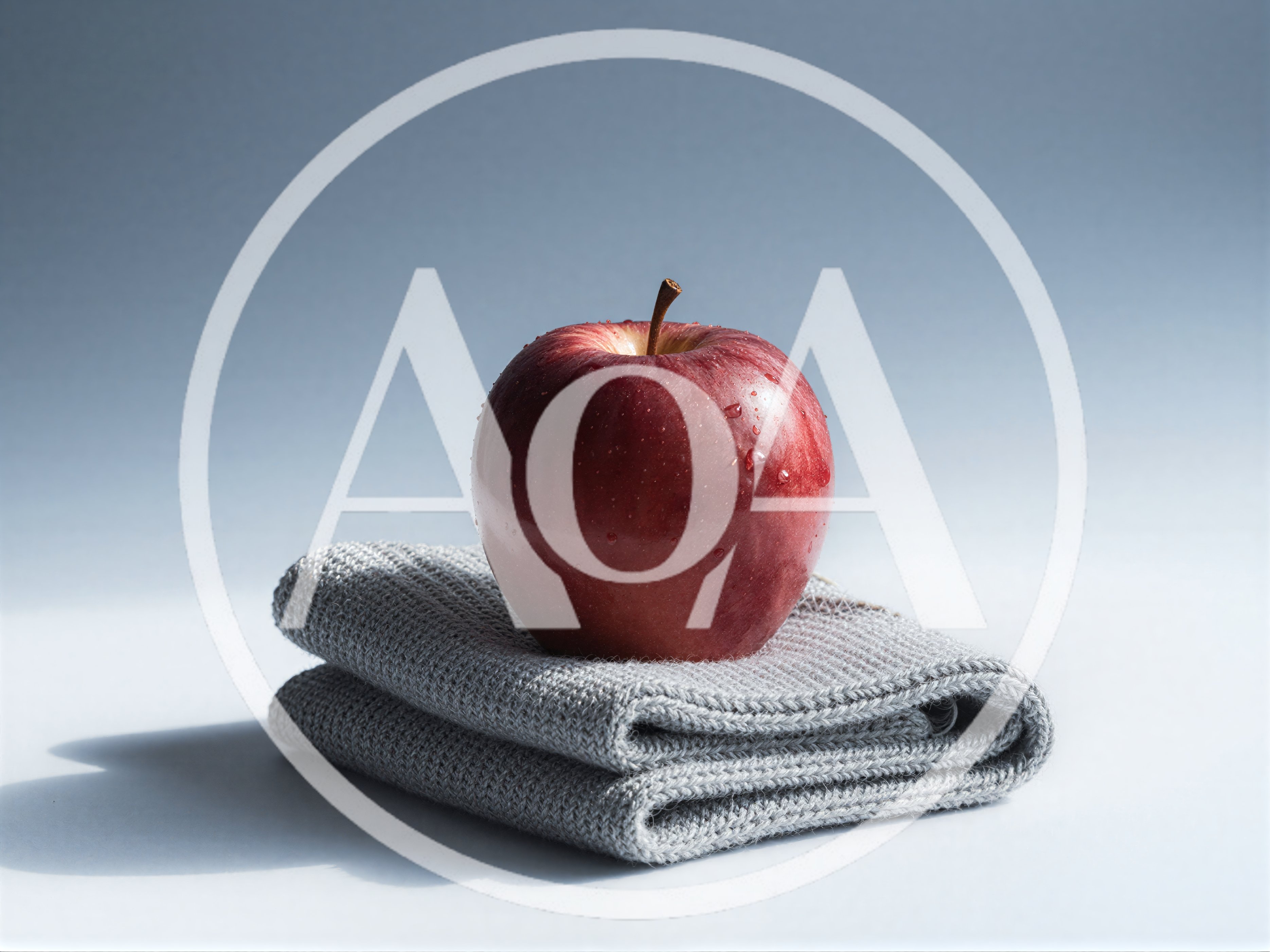 Red Apple Resting On A Folded Grey Knit Cloth