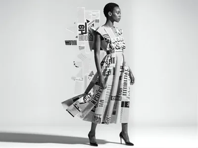 Fashion Model Wearing Newspaper Print Dress