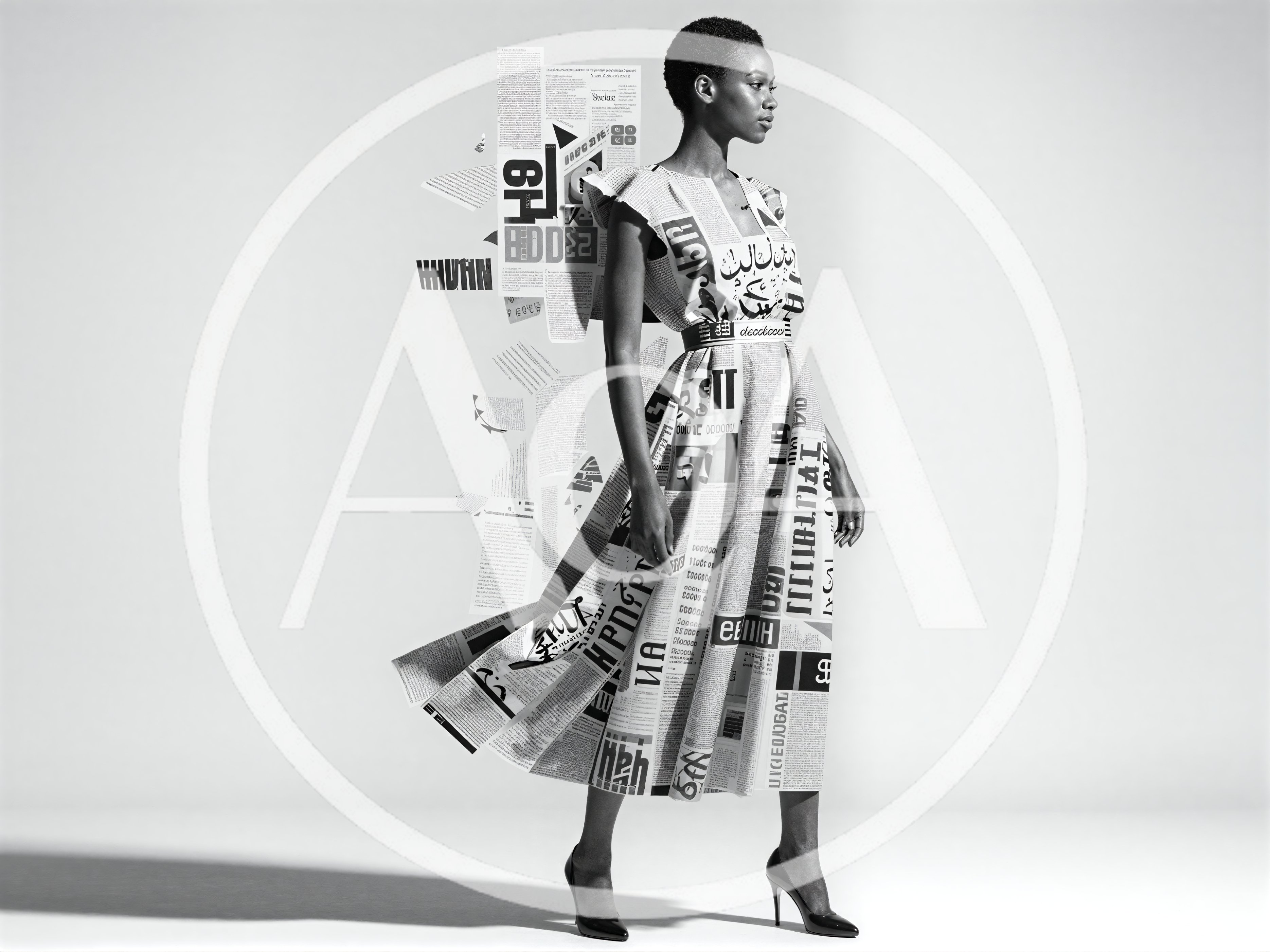Fashion Model Wearing Newspaper Print Dress
