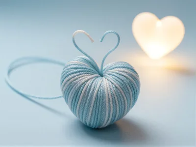 Blue And White Yarn Heart With Glowing Background Heart