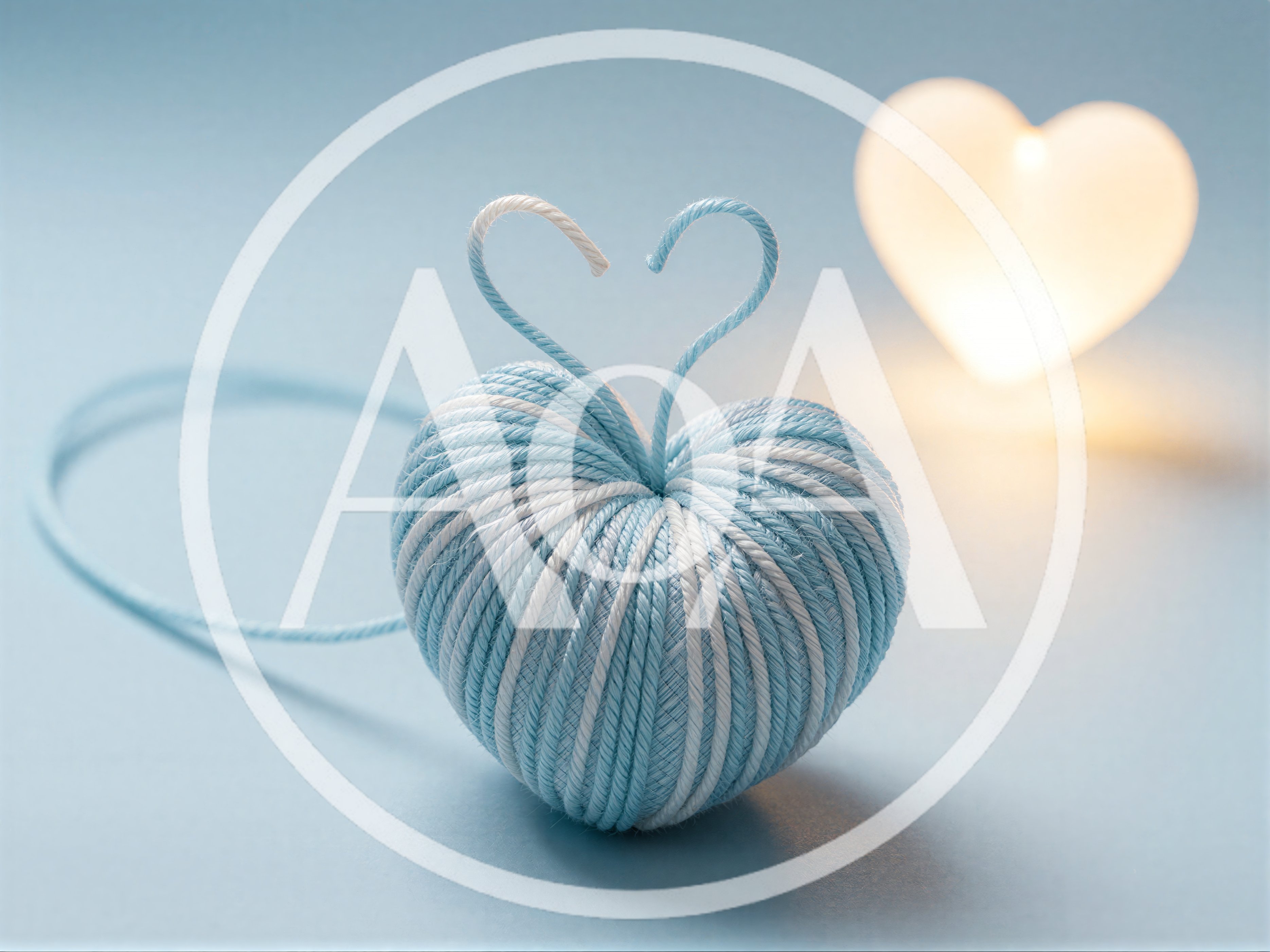 Blue And White Yarn Heart With Glowing Background Heart