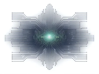 Abstract Digital Circuit Board With Glowing Neural Network