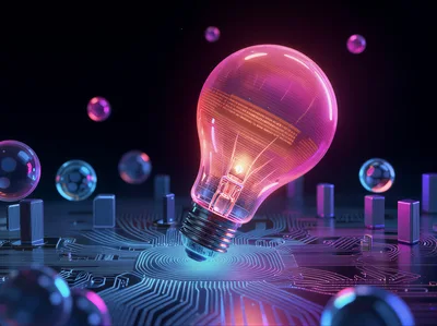 Glowing Light Bulb On Digital Circuit Board
