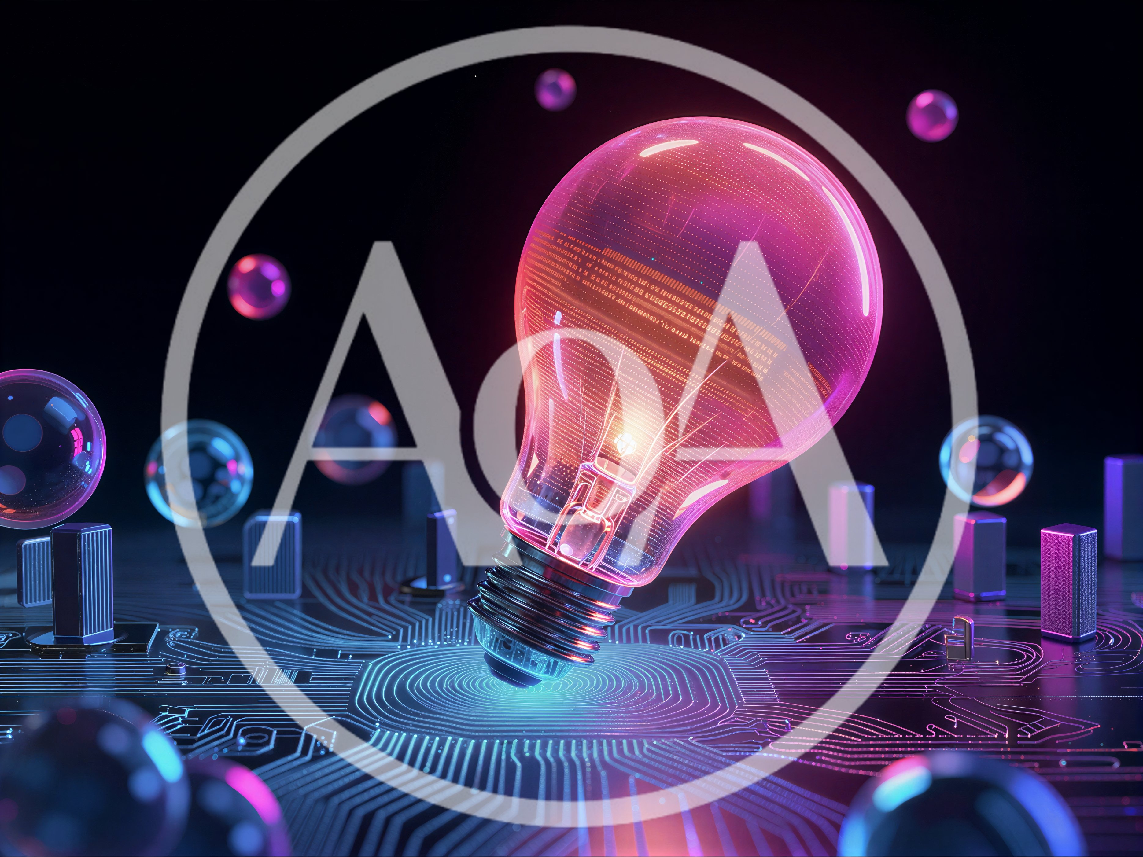Glowing Light Bulb On Digital Circuit Board