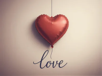 Red Heart Balloon With Love Text
