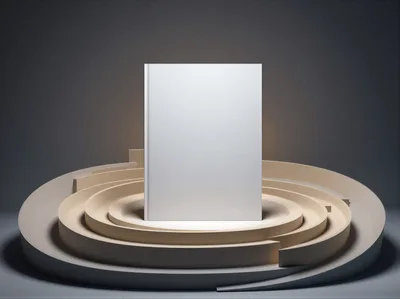 Blank White Book Standing on Circular Architectural Platform