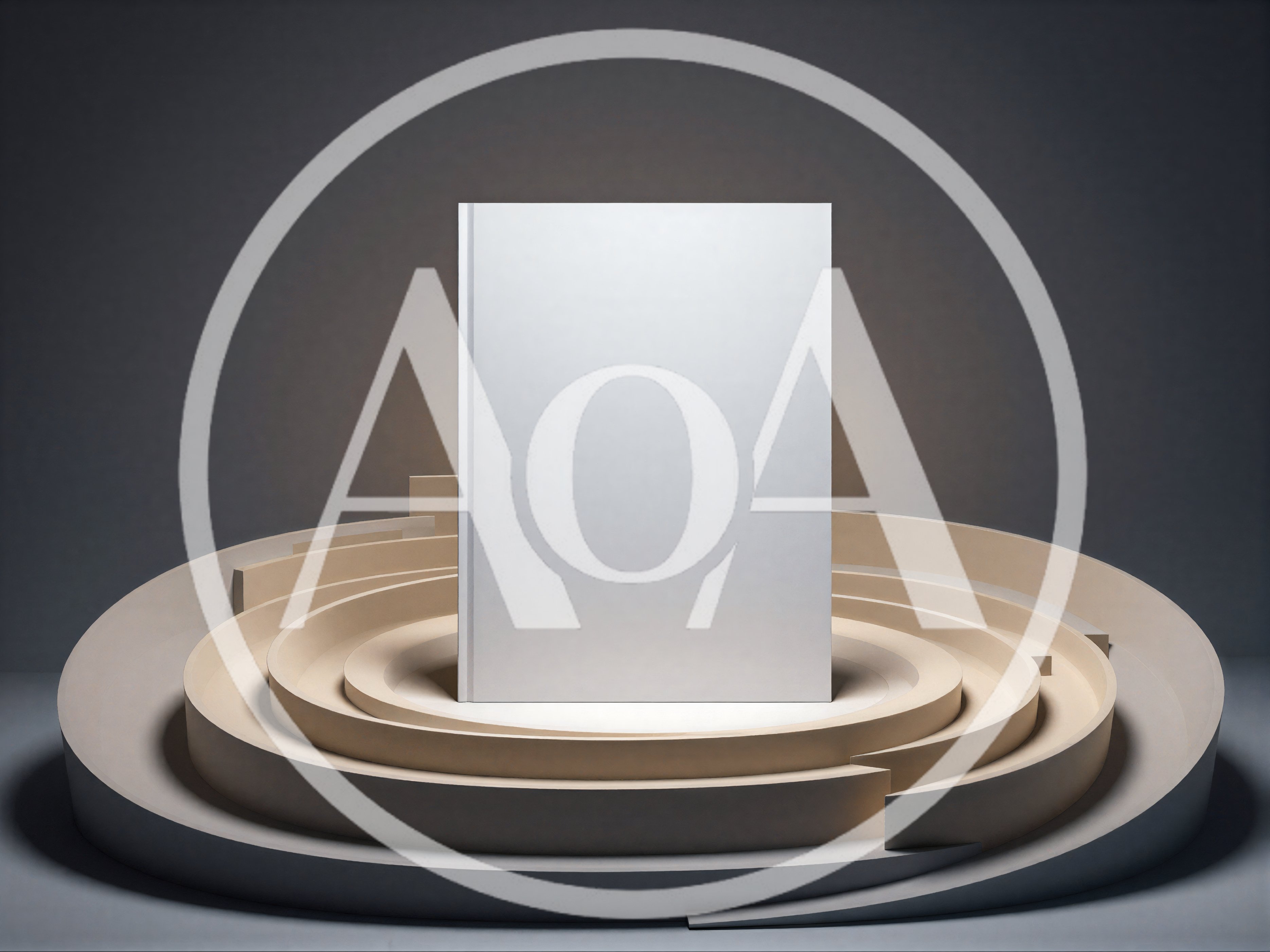 Blank White Book Standing on Circular Architectural Platform