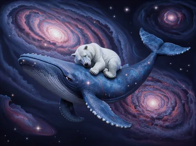 Polar Bear Sleeping On A Cosmic Whale
