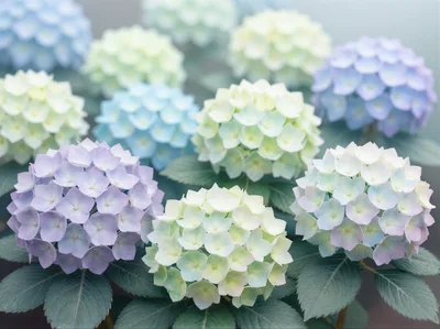Beautiful Pastel Hydrangea Flowers In Full Bloom