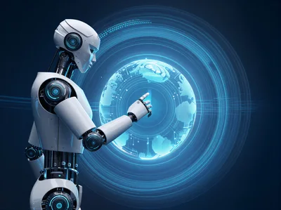 Humanoid Robot Interacting With Digital Holographic Globe