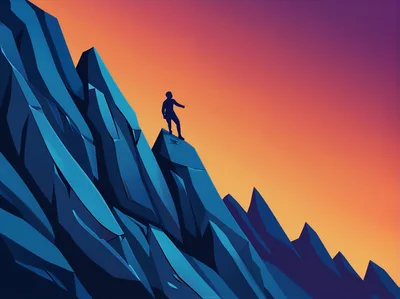 Silhouette Of A Hiker Standing On A Mountain Peak