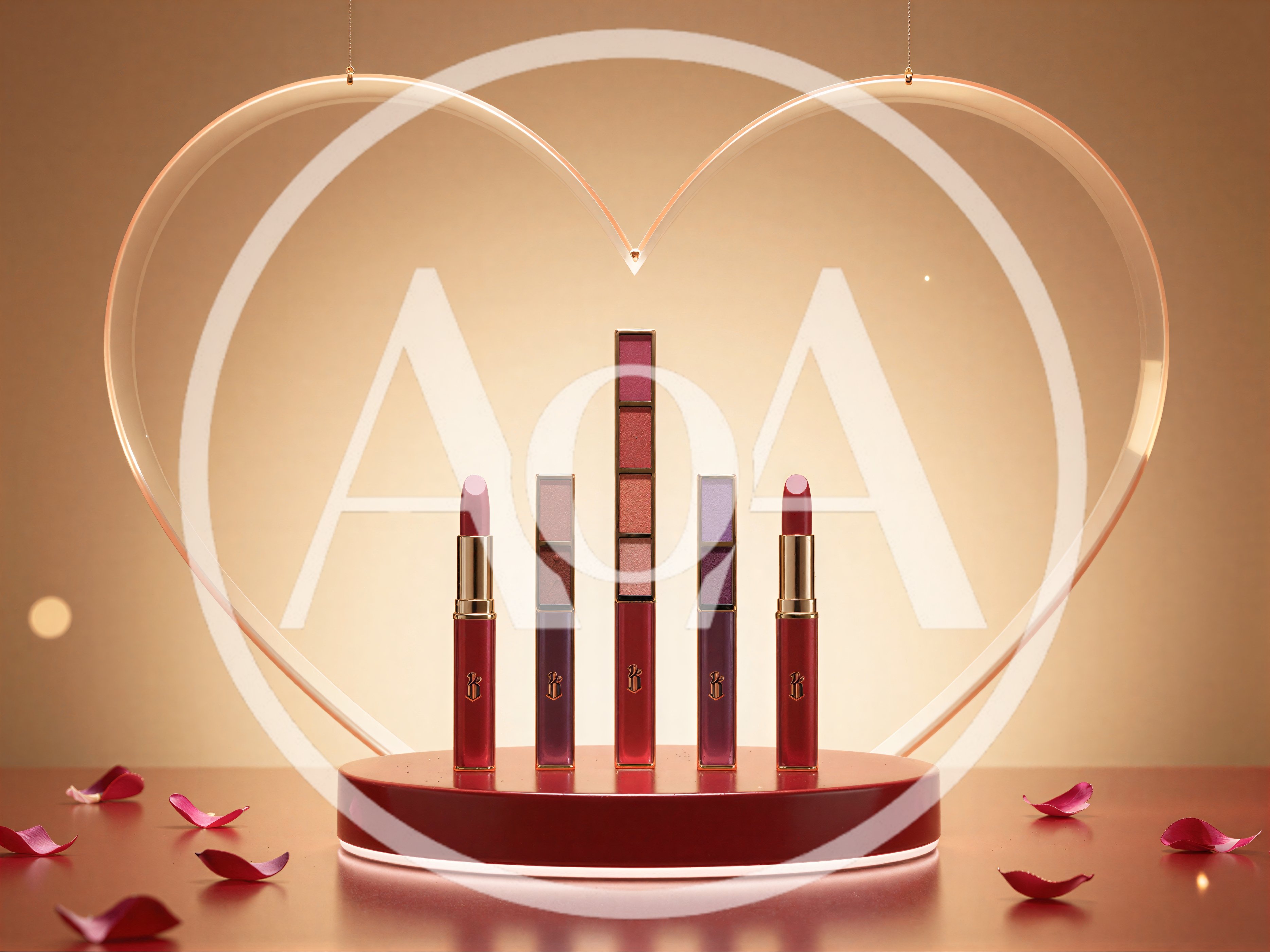 Luxury Cosmetic Products Displayed on Red Podium