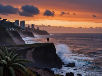 Person Standing On A Coastal Cliff At Sunset