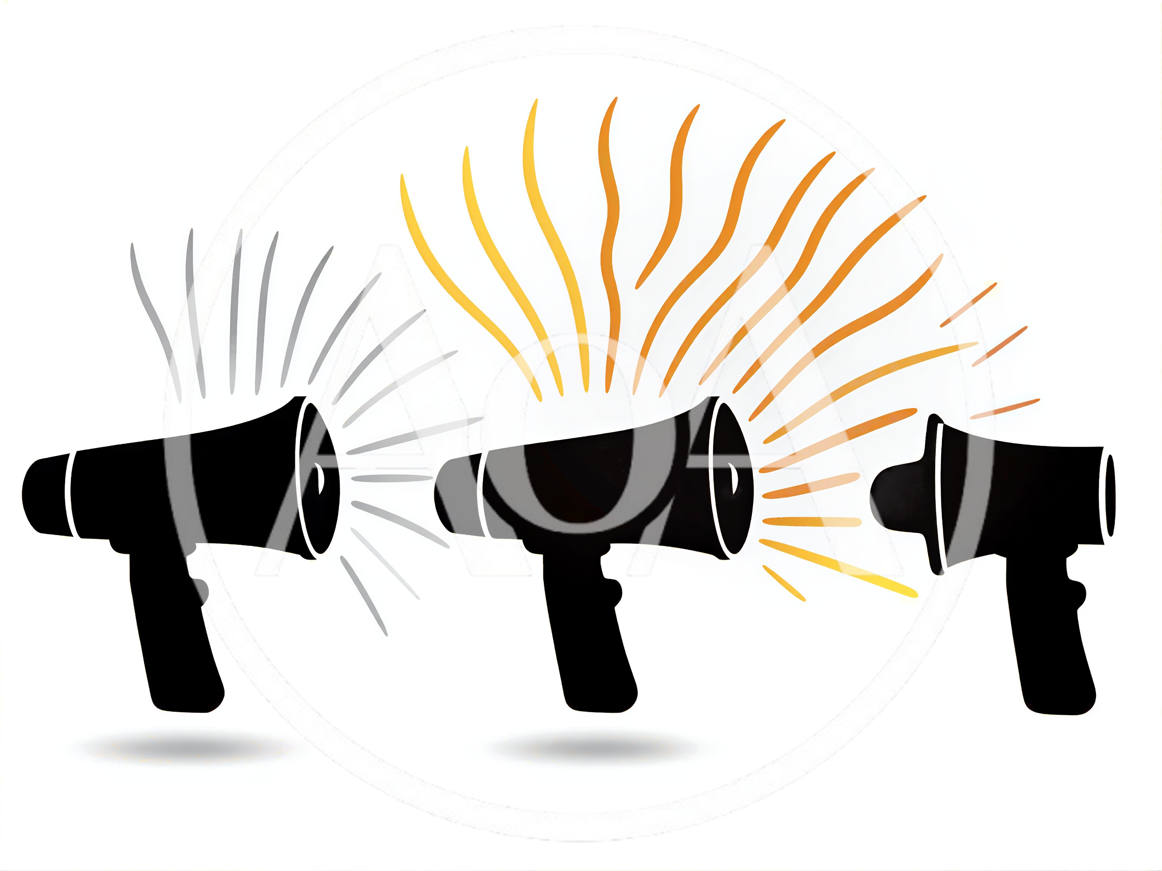 Three Black Megaphones With Sound Waves Illustration