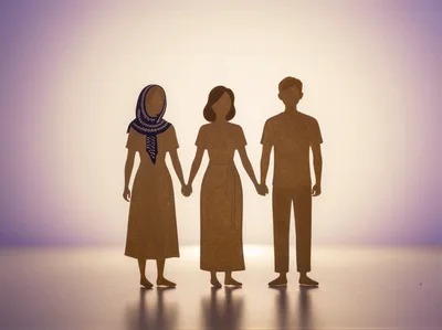 Paper Cutout Silhouettes Of Three People Holding Hands